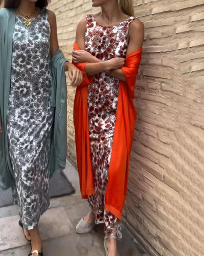 Luna Moda | Elegancka długa sukienka z kardiganem