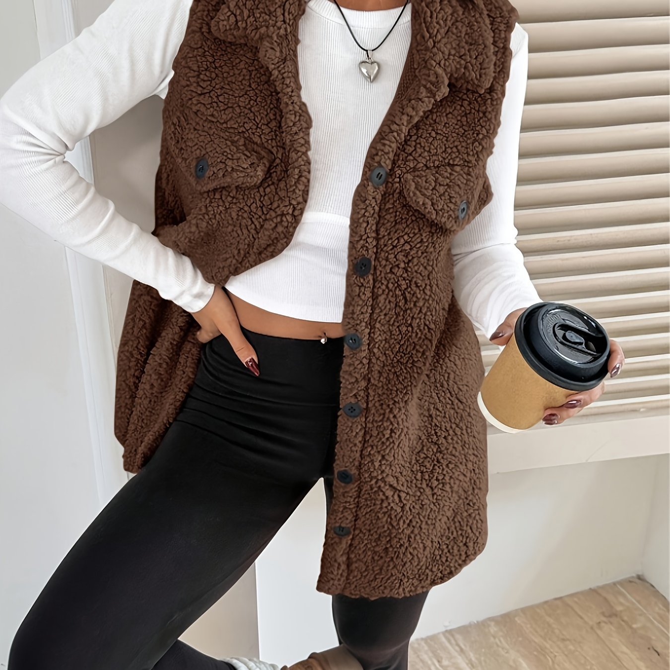 Luna Moda | Elegancka wełniana kamizelka bez rękawów