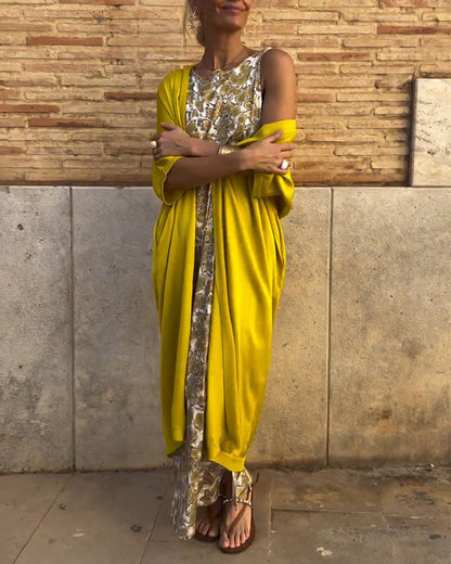 Luna Moda | Elegancka długa sukienka z kardiganem