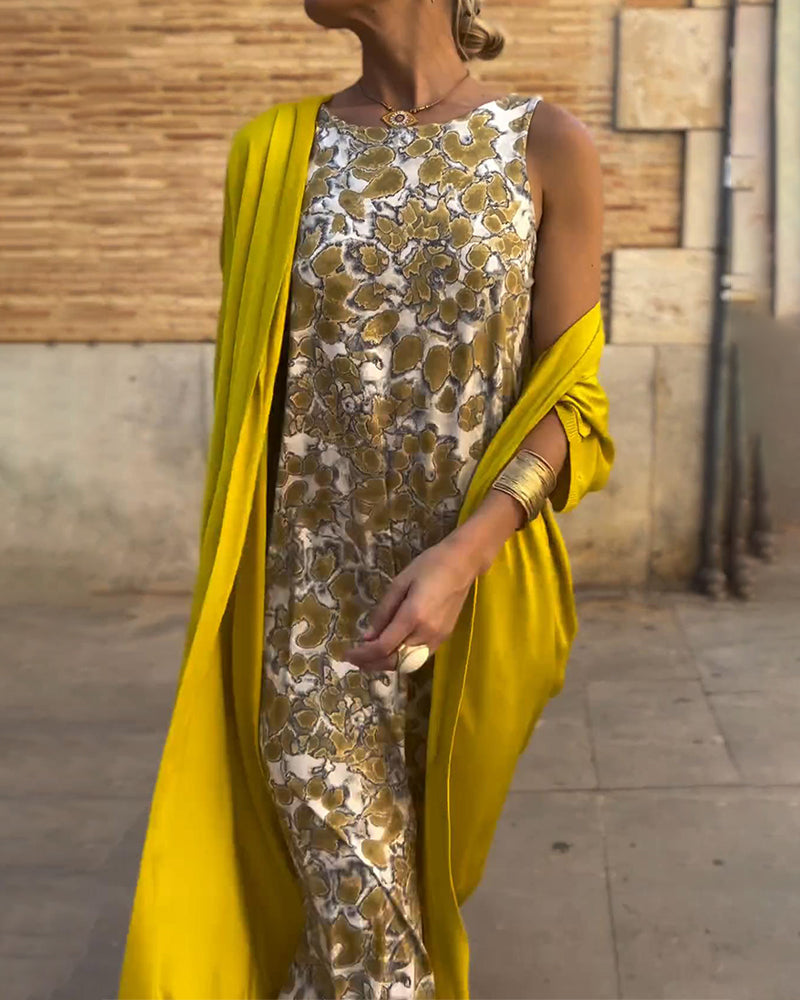 Luna Moda | Elegancka długa sukienka z kardiganem