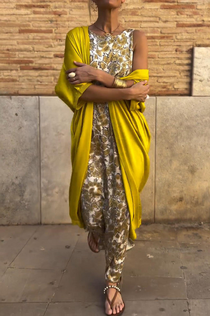 Luna Moda | Elegancka długa sukienka z kardiganem